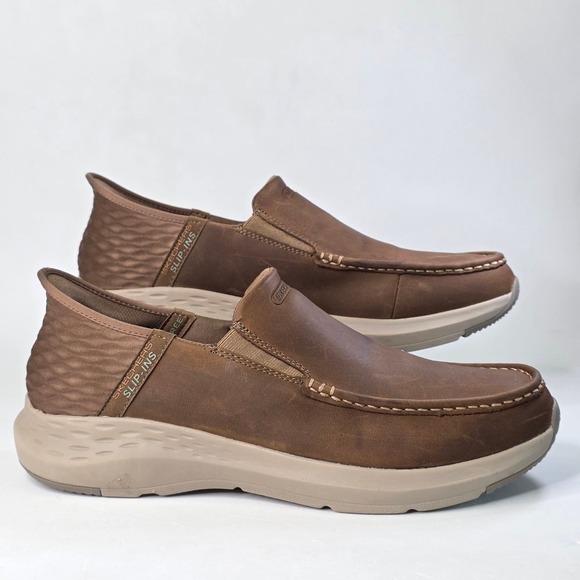 Skechers Other - Skechers Slip-ins Go Walk Anywhere Mens 11.5 Brown Leather Loafers Sneakers DSRT